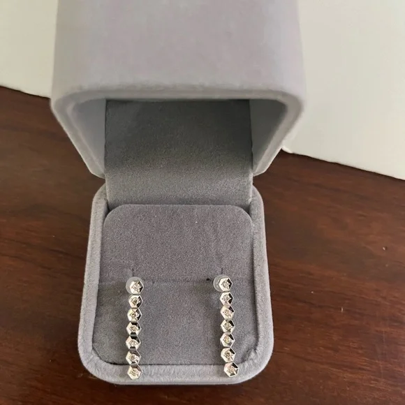 14KT white gold diamond dangling earring 14 stones